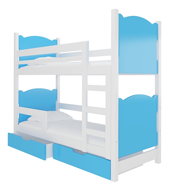 Patrová dětská postel 180x75 cm Marryann (s roštem a matrací) (bílá + modrá)