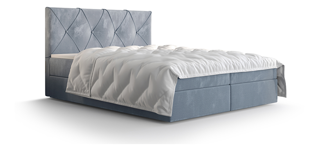 Manželská postel Boxspring 140 cm Athena (světlomodrá) (s matrací a úložným prostorem)