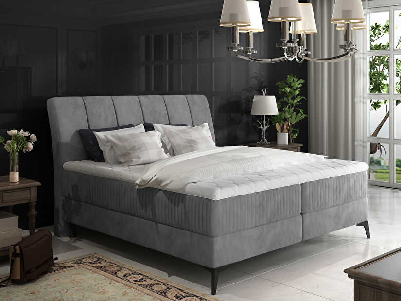 Kontinentální postel 180 cm Alberto (tmavě šedá) (s matracemi)