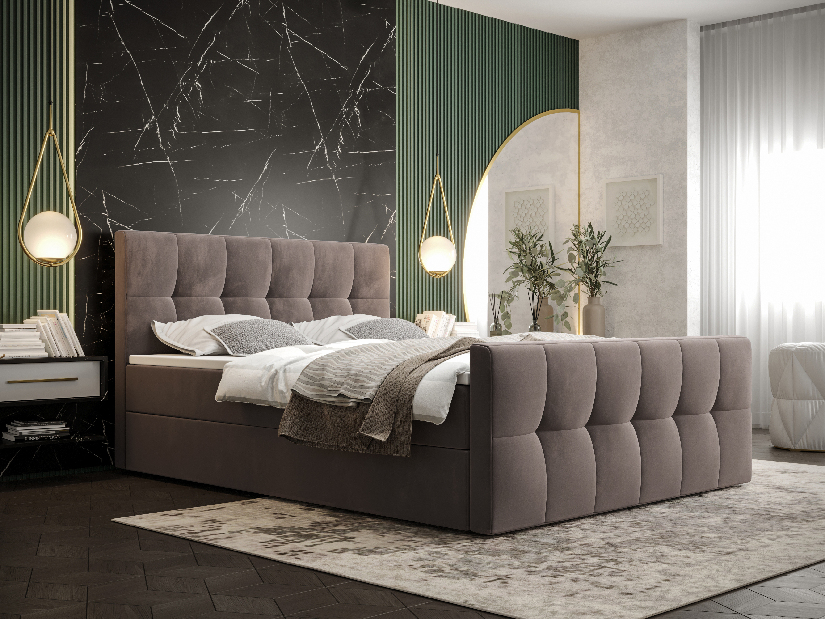 Manželská posteľ Boxspring 180 cm Macheta (hnedá) (s matracom a úložným priestorom)