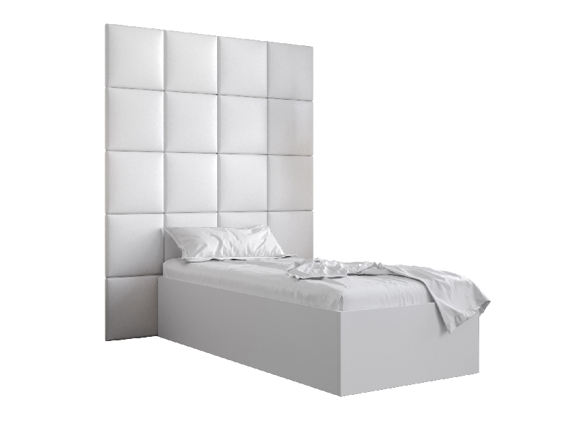 Jednolůžková postel s čalouněným čelem 90 cm Brittany 3 (bílá matná + bílá) (s roštem)