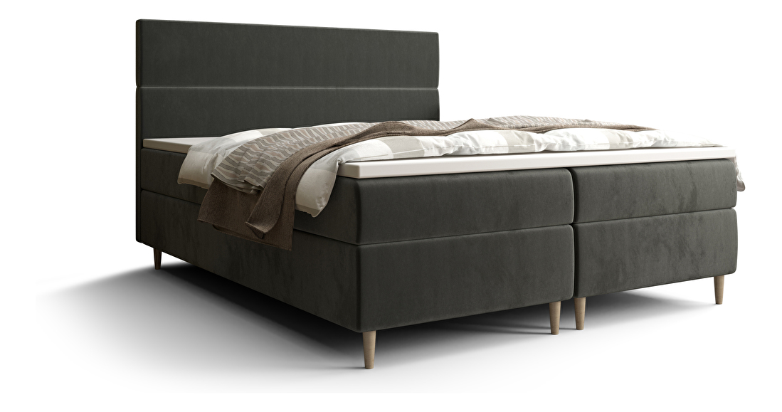Manželská postel Boxspring 160 cm Flu Comfort (tmavě šedá) (s matrací a úložným prostorem)