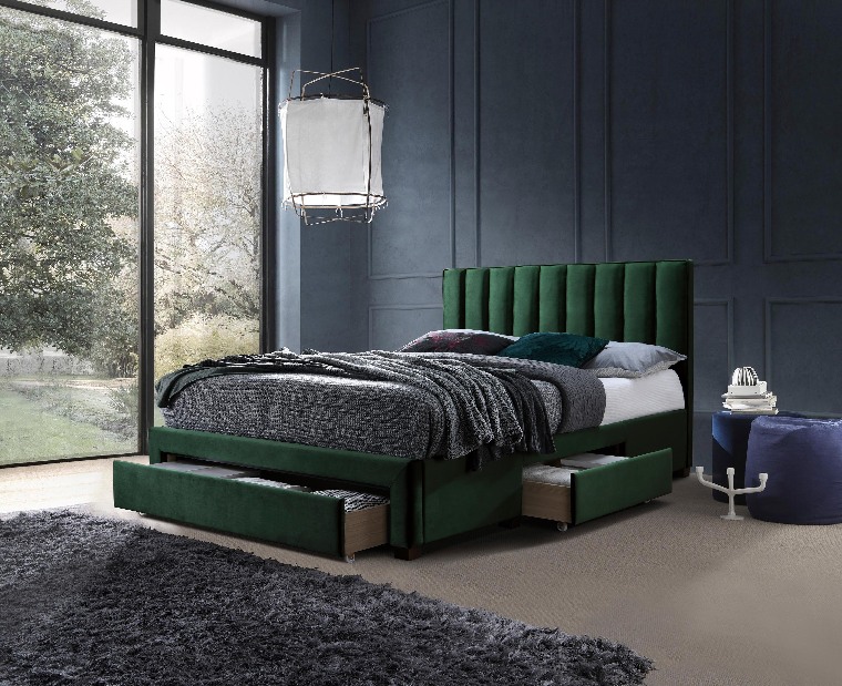 Manželská postel 160 cm Glen 160 (tmavě zelená) (s roštem a úl. prostorem)
