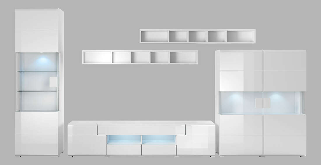 Obývací stěna Tamie Typ 10 (bílá + lesk bílý)