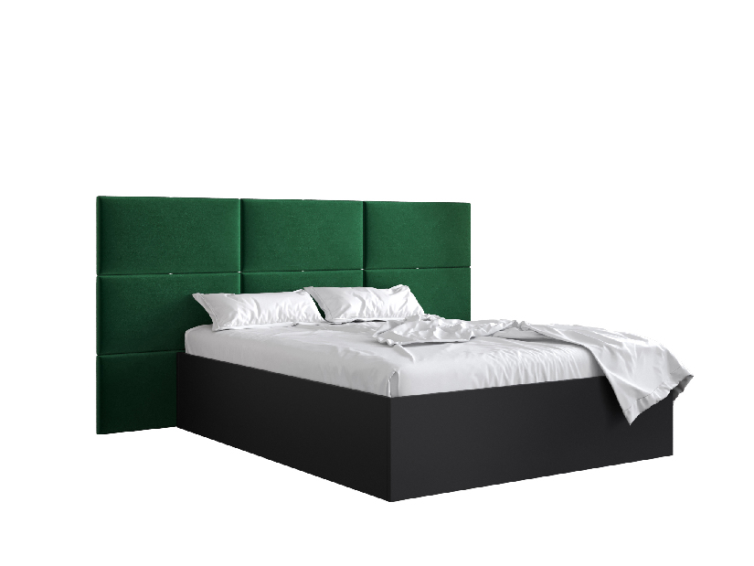 Manželská postel s čalouněným čelem 160 cm Brittany 2 (černá matná + zelená) (s roštem)