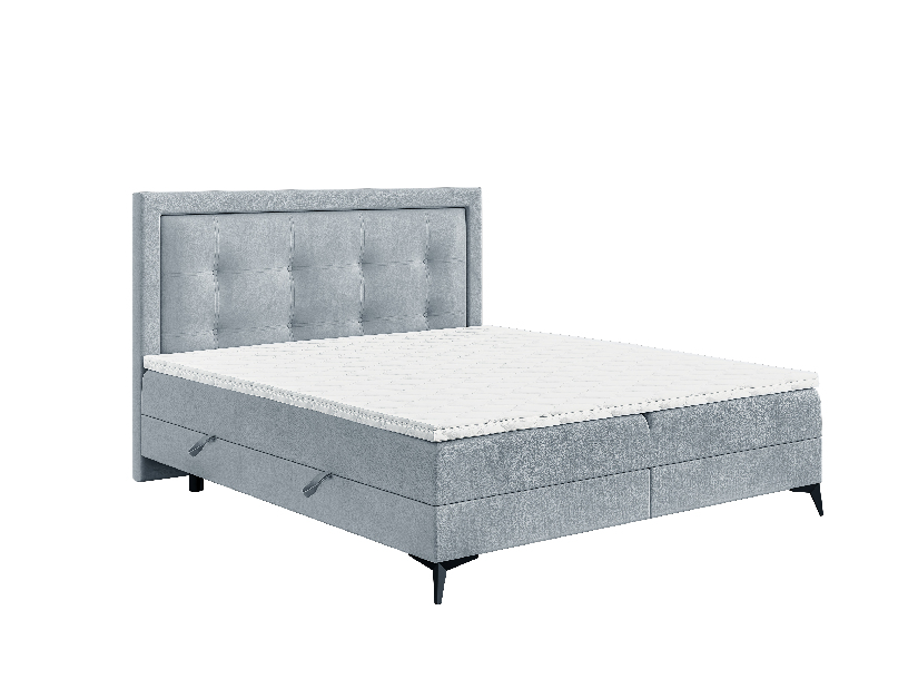 Manželská postel Boxspring 180 cm Hygga (světlomodrá) (s matrací a úl. prostorem)