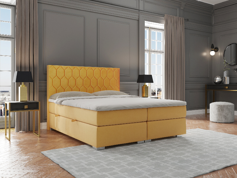 Manželská postel Boxspring 180 cm Piranno (žlutá) (s úložným prostorem)