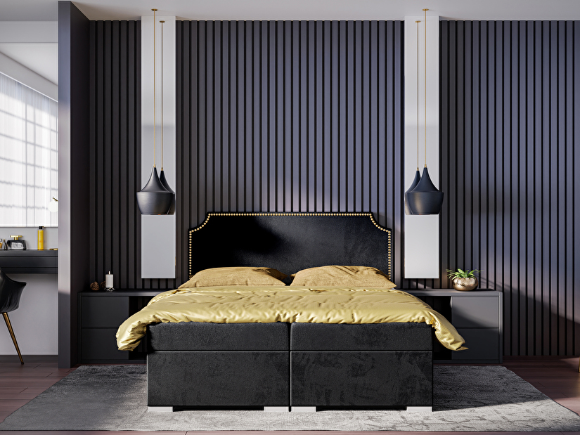 Manželská postel Boxspring 140 cm Lupin (černá) (s matrací a úl. prostorem)