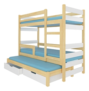 Patrová dětská postel 180x75 cm Karin (s roštem a matrací) (borovice + bílá)