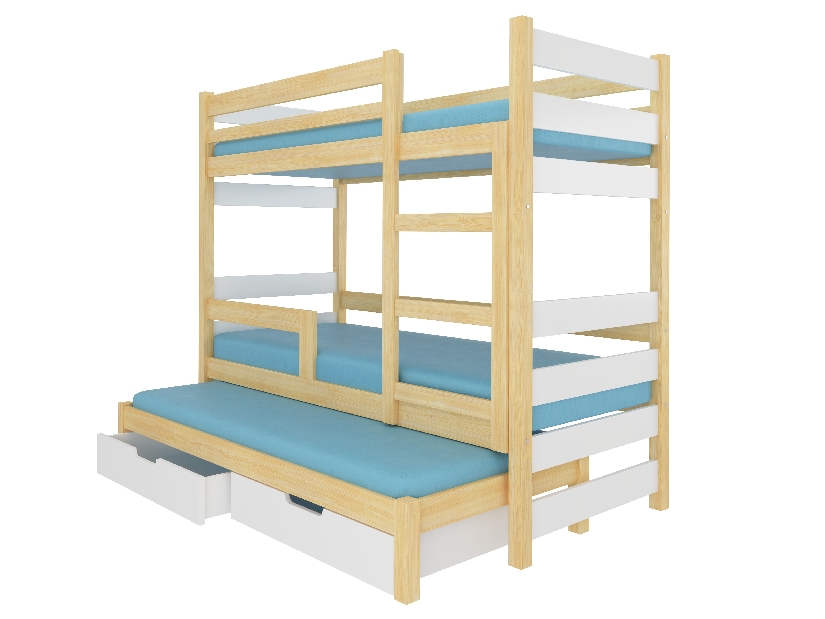 Patrová dětská postel 180x75 cm Karin (s roštem a matrací) (borovice + bílá)