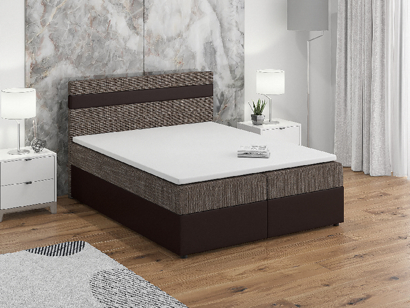 Manželská postel Boxspring 180x200 cm Mimosa (s roštem a matrací) (černá + hnědá)