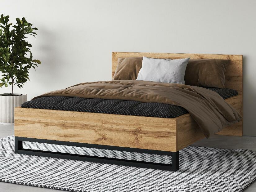 Manželská postel Helles 160 (dub wotan + černá) (s úložným prostorem)