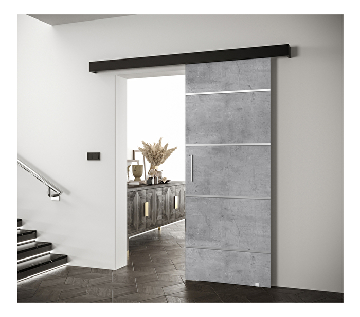 Posuvné dveře 90 cm Sharlene IV (beton + černá matná + stříbrná)