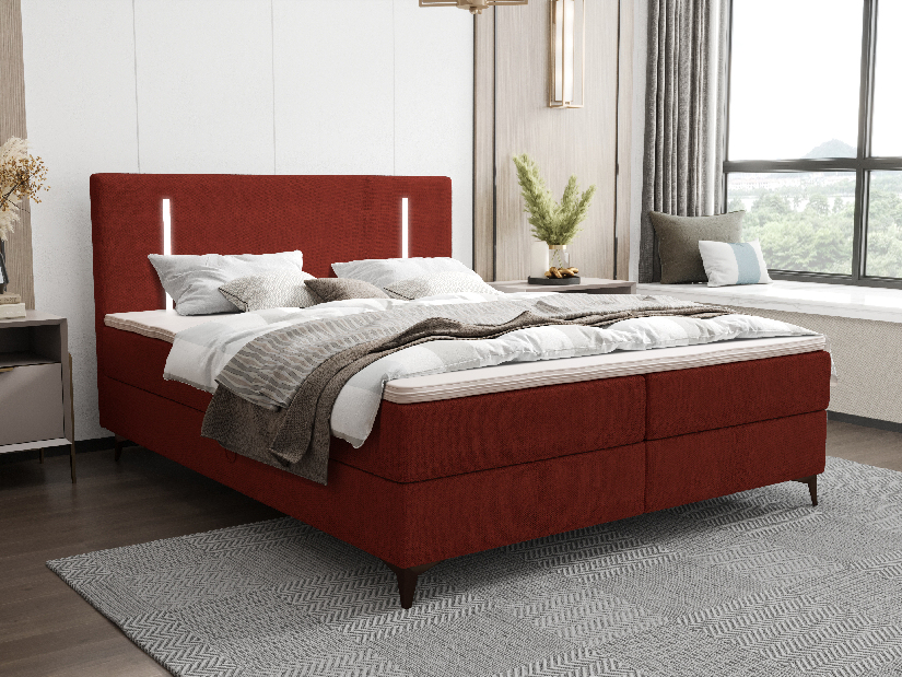 Manželská postel 160 cm Ortega Bonell (červená) (s roštem, s úl. prostorem) (s LED osvětlením)
