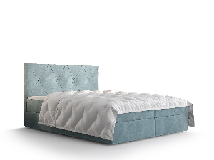 Manželská posteľ Boxspring 180 cm Athena (sivomodrá) (s matracom a úložným priestorom)
