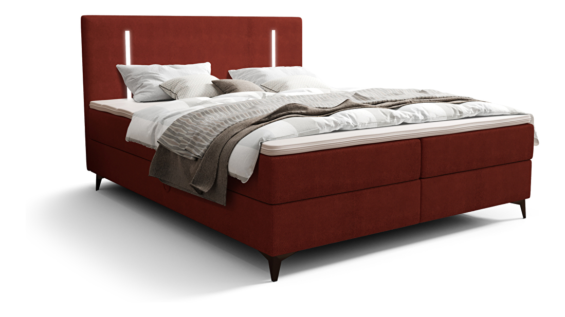 Manželská postel 140 cm Ortega Bonell (červená) (s roštem, s úl. prostorem) (s LED osvětlením)