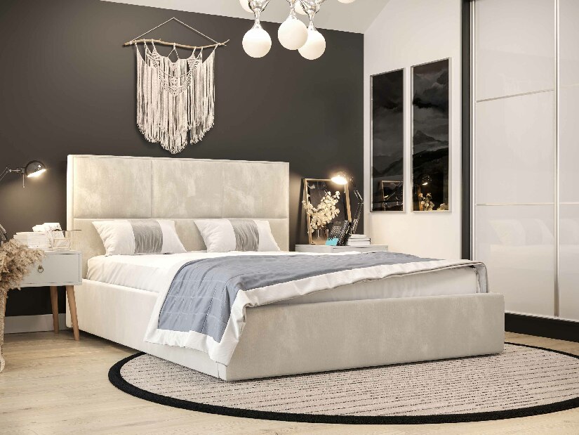 Manželská postel 140 cm Elna (béžová) (s roštem a úložným prostorem)