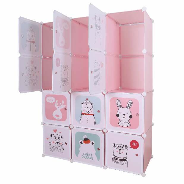 Dětská modulární skříň Fresh Pink (růžová + dětský vzor)