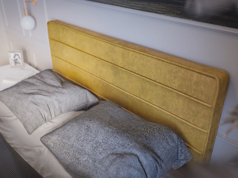 Kontinentální postel 140 cm Horazio (žlutá) (s matrací a úl. prostorem)
