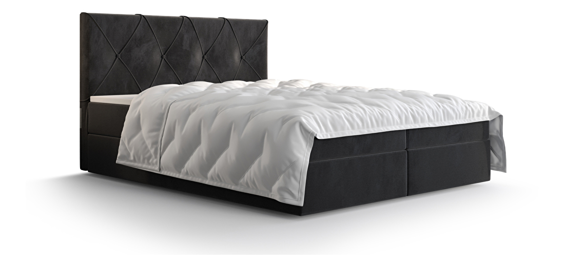 Manželská postel Boxspring 180 cm Athena Comfort (černá) (s matrací a úložným prostorem)