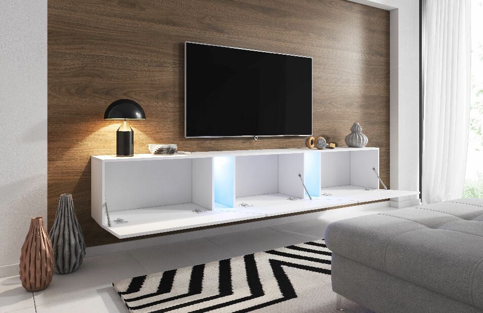 TV stolek/skříňka Savanna 240 (bílá matná + bílý lesk) (s osvětlením)
