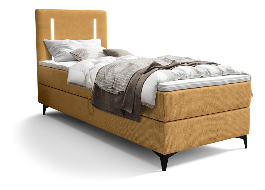 Jednolůžková postel 90 cm Ortega Bonell (hořčicová) (s roštem, bez úl. prostoru) (s LED osvětlením)