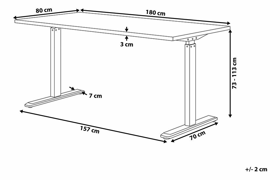 Psací stůl DEsIRA II (180x80 cm) (bílá) (manuálně nastavitelný)