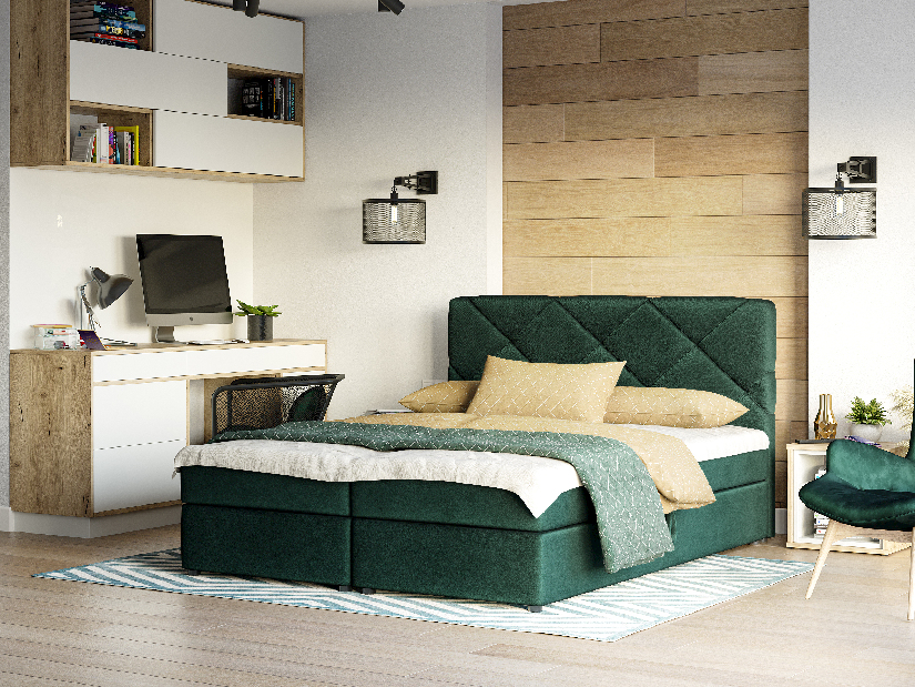 Kontinentální postel 180x200 cm Karum Comfort (tmavě zelená) (s roštem a matrací)