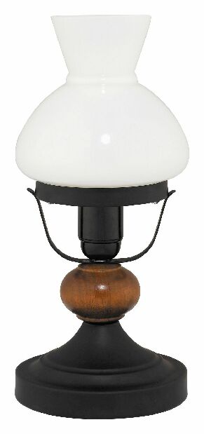 Stolní lampa Petronel 7072 (matná černá + ořech vlašský + opálové sklo)
