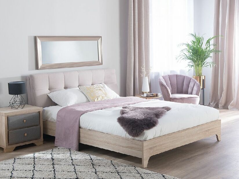 Manželská postel 160 cm BERGAMO (s roštem) (béžová + světlé dřevo)