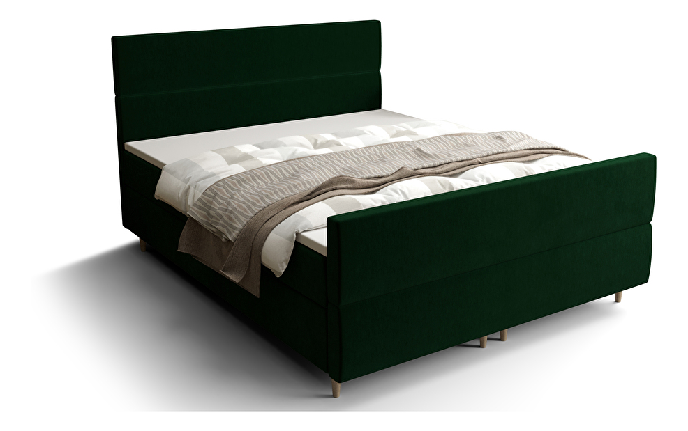 Manželská postel Boxspring 140 cm Flu Plus Comfort (tmavě zelená) (s matrací a úložným prostorem)