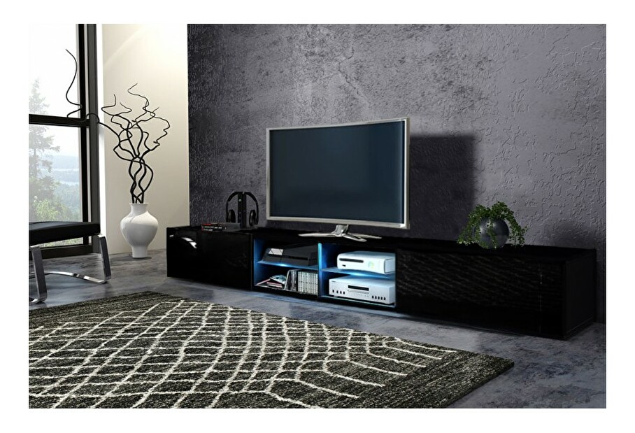 TV stolek/skříňka Best dvojitý (černá + lesk černý)