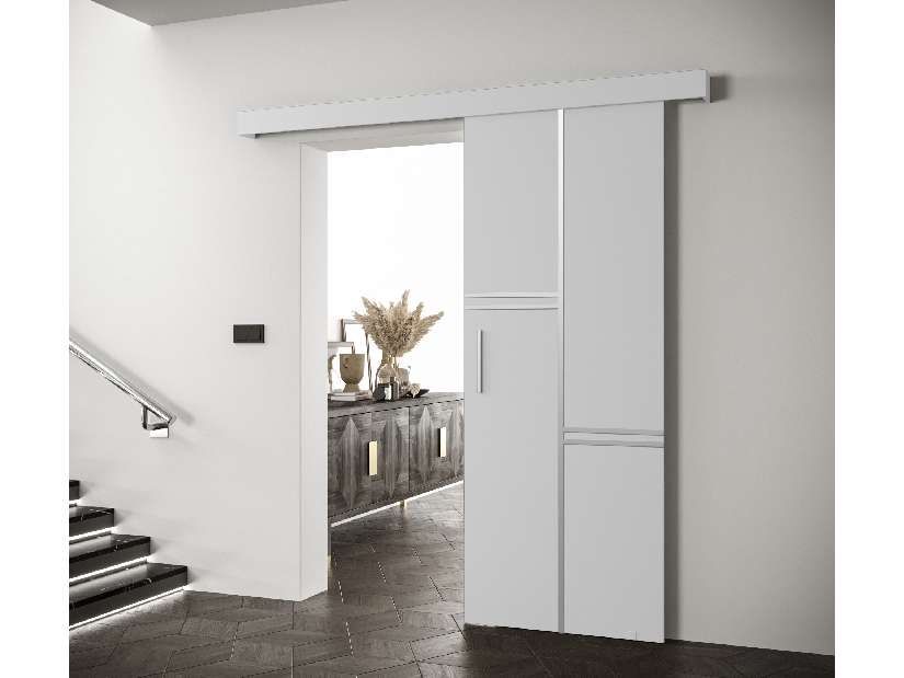 Posuvné dveře 90 cm Sharlene VIII (bílá matná + bílá matná + stříbrná)