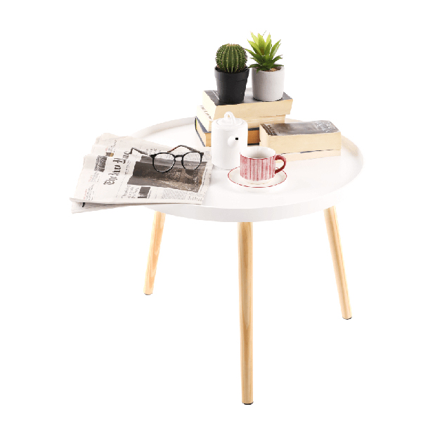 Příruční stolek Sansay (bílá + přírodní)