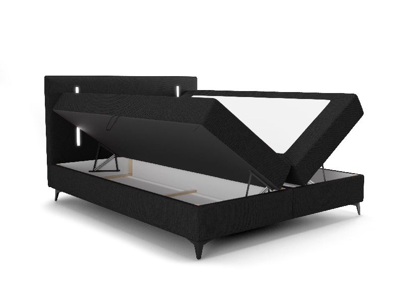 Manželská postel 140 cm Ortega Comfort (černá) (s roštem a matrací, s úl. prostorem) (s LED osvětlením)