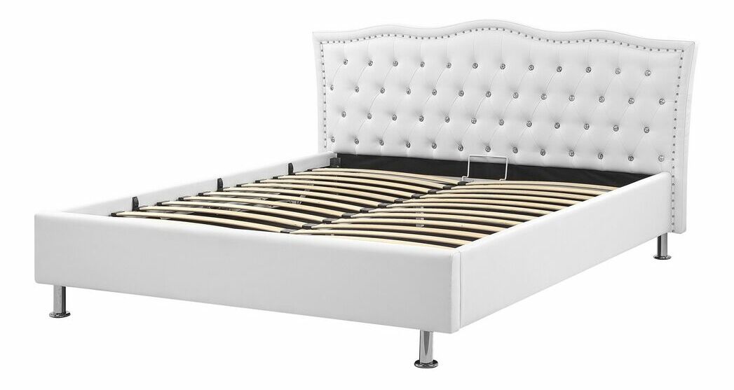 Manželská postel 160 cm MATH (s roštem a úl. prostorem) (bílá)