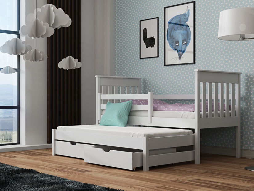 Dětská postel 80 cm TOYA (s roštem a úl. prostorem) (bílá)