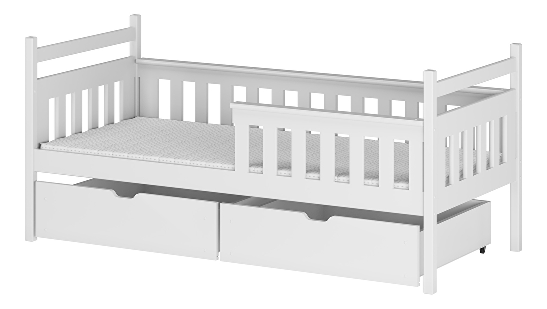 Dětská postel 80 cm Emelda (s roštem a úl. prostorem) (bílá)