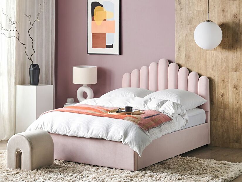 Manželská postel 140 cm Valhala (růžová) (s roštem a úložným prostorem)
