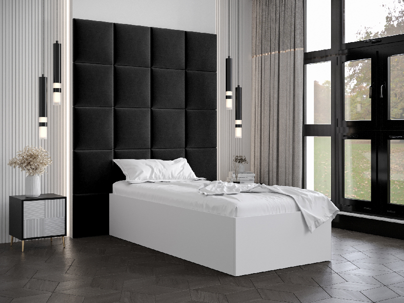 Jednolůžková postel s čalouněným čelem 90 cm Brittany 3 (bílá matná + černá) (s roštem)