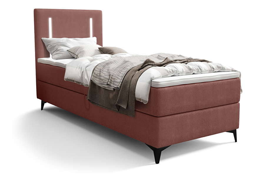 Jednolůžková postel 90 cm Ortega Comfort (terakota) (s roštem a matrací, s úl. prostorem) (s LED osvětlením)