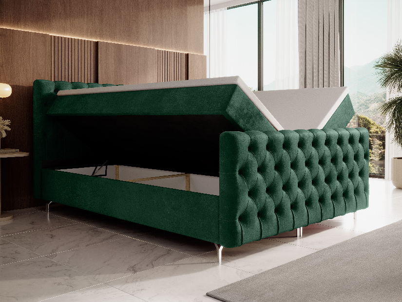 Jednolůžková postel 120 cm Clinton Bonell (smaragdová) (s roštem, s úl. prostorem)