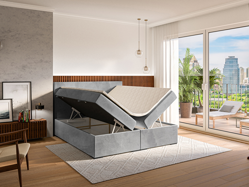 Kontinentální postel 120 cm Lemmy (šedá) (s matrací a úl. prostorem)