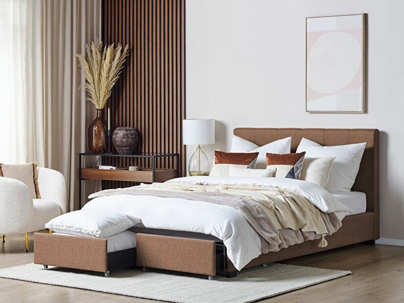 Manželská postel 160 cm Rhiannon (hnědá) (s roštem a úložným prostorem)