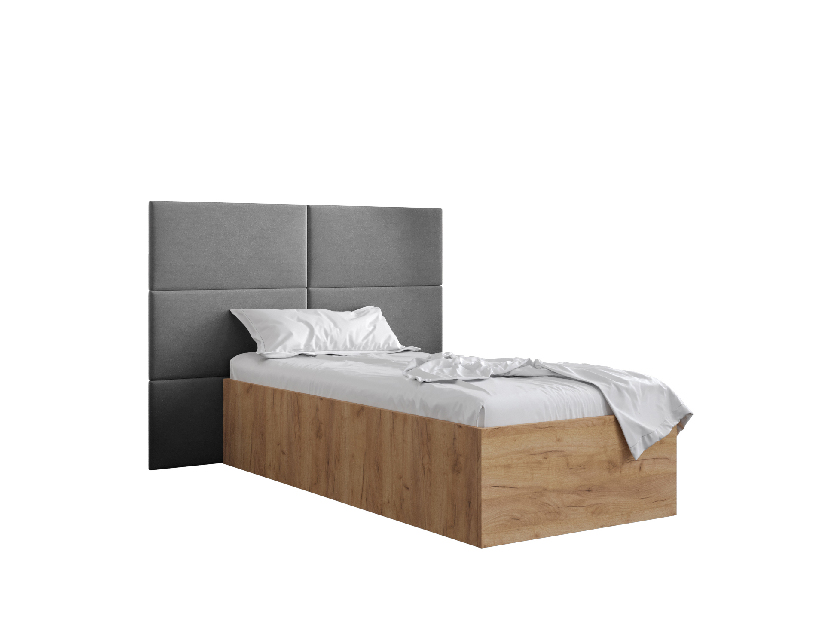Jednolůžková postel s čalouněným čelem 90 cm Brittany 2 (dub craft zlatý + šedá) (s roštem)
