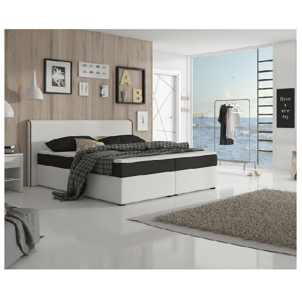 Manželská postel Boxspring 160 cm Namakyra komfort (bílá + černá) (s matrací a roštem)