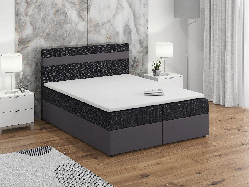 Kontinentální postel 160x200 cm Mimosa (melírovaná černá + tmavě šedá) (s roštem a matrací)