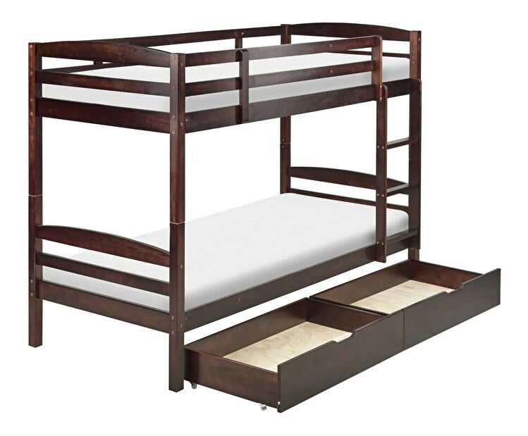 Patrová postel 90 cm Reggeton (tmavé dřevo) (s roštem a úložným prostorem)