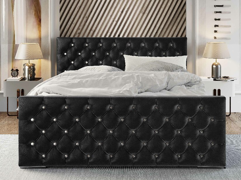 Manželská postel 140 cm Quintin (černá) (s roštem a úložným prostorem)