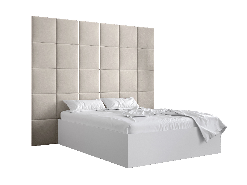 Manželská postel s čalouněným čelem 160 cm Brittany 3 (bílá matná + krémová) (s roštem)